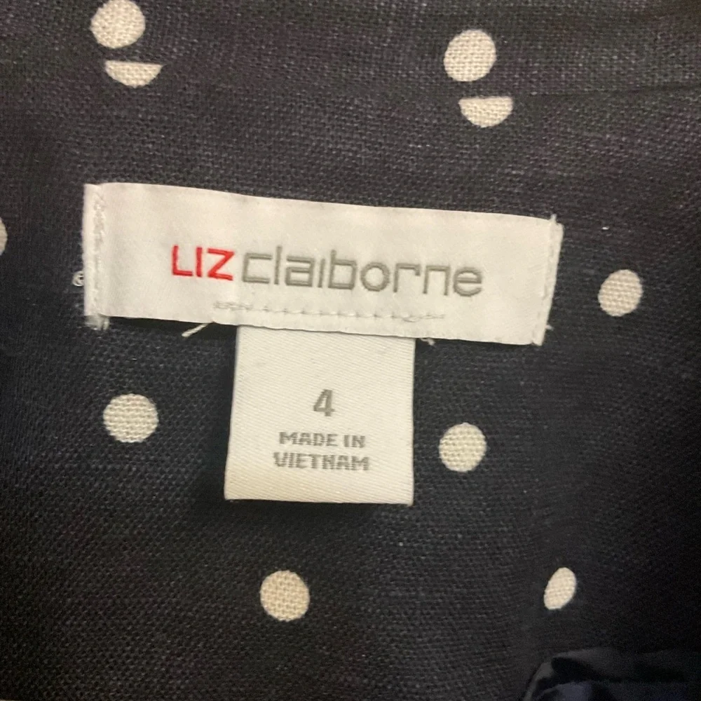 Liz Claiborne Navy Polka Dot Blazer Linen Blend Size 4